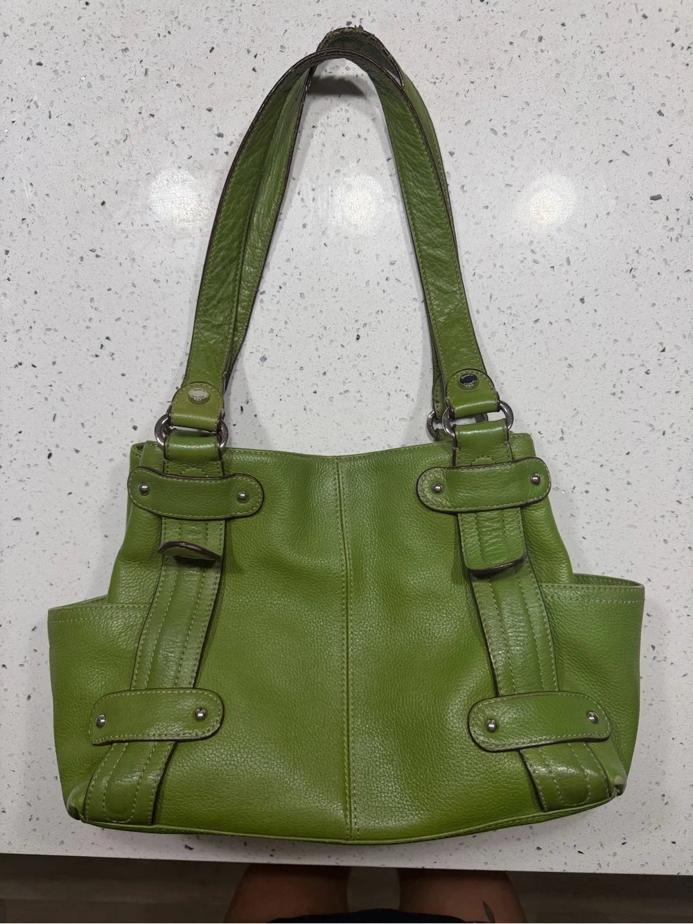 Green vintage geniune Leather Shoulder Bag - Stylish Everyday Tote